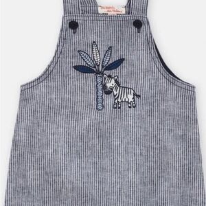 Striped Kids Pinafore with Zebra Embroidery linen cotton blend